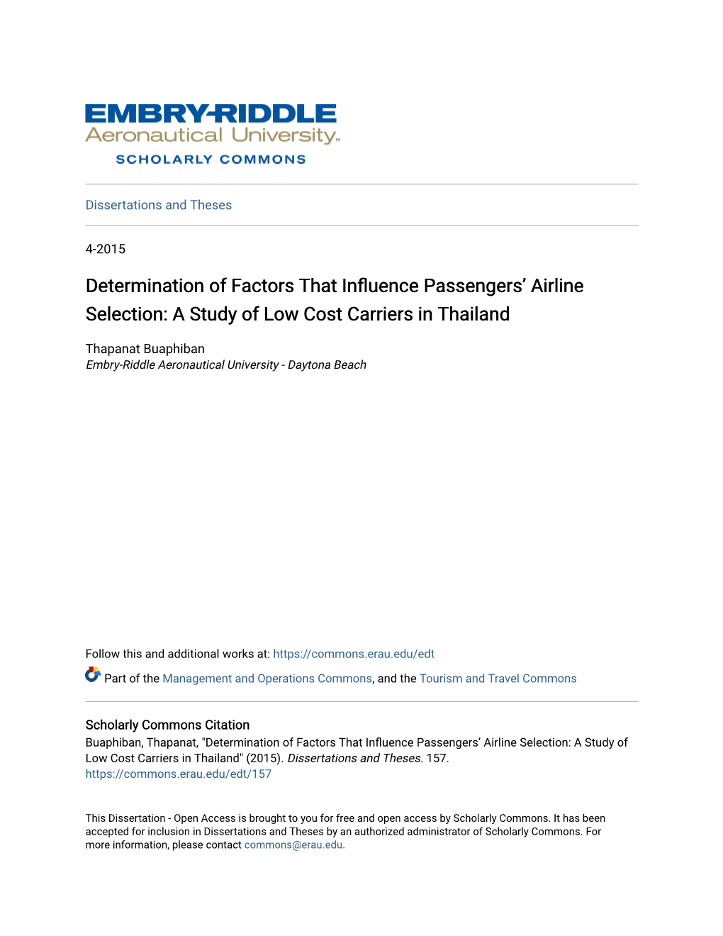 A Study of Low Cost Carriers in Thailand