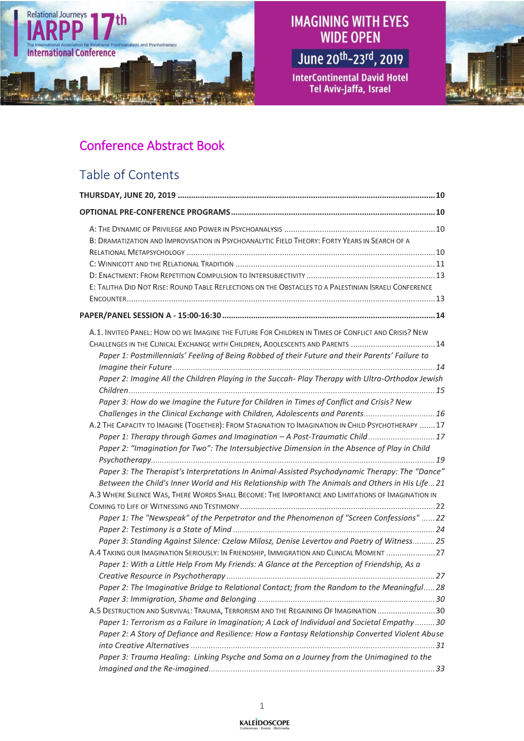 Conference Abstract Book Table of Contents