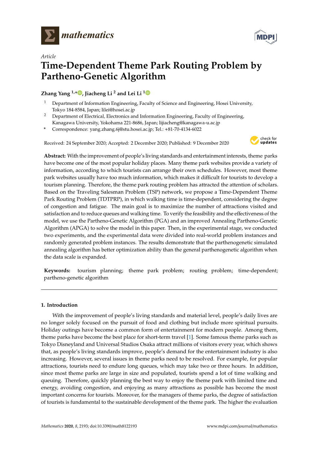 Time-Dependent Theme Park Routing Problem by Partheno-Genetic Algorithm