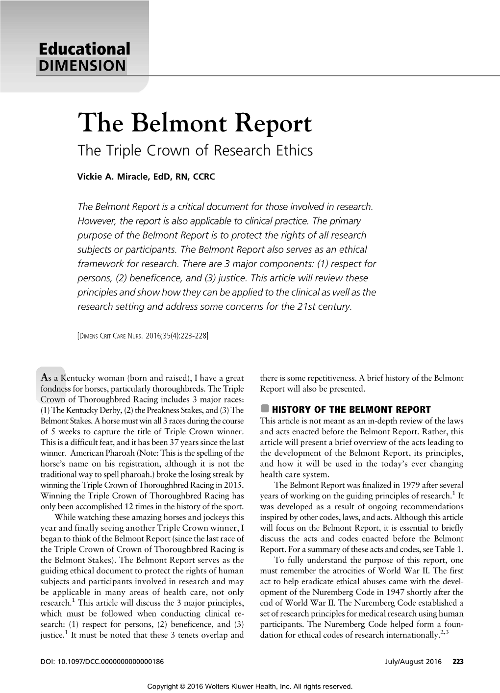 The Belmont Report the Triple Crown of Research Ethics