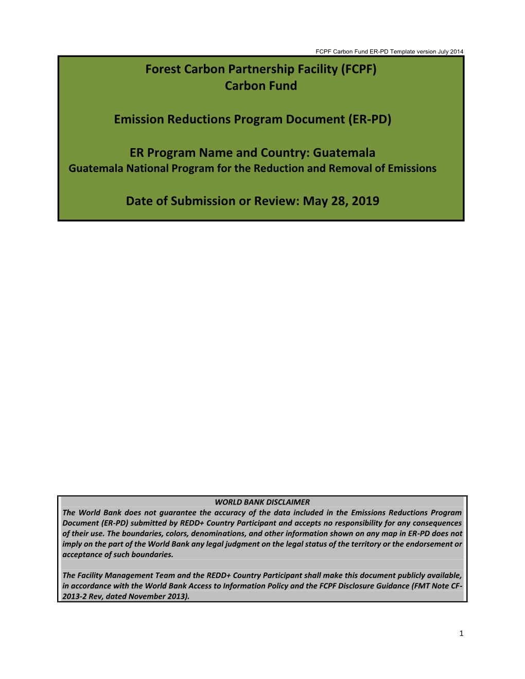 Carbon Fund Emission Reductions Program Document (ER-PD)