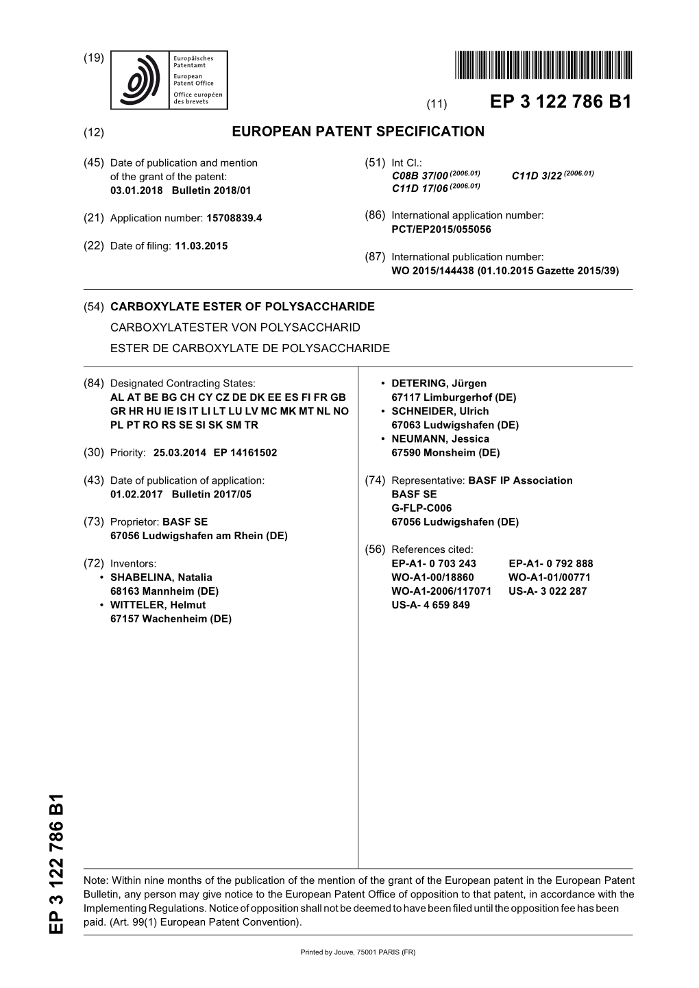 Carboxylate Ester of Polysaccharide Carboxylatester Von Polysaccharid Ester De Carboxylate De Polysaccharide