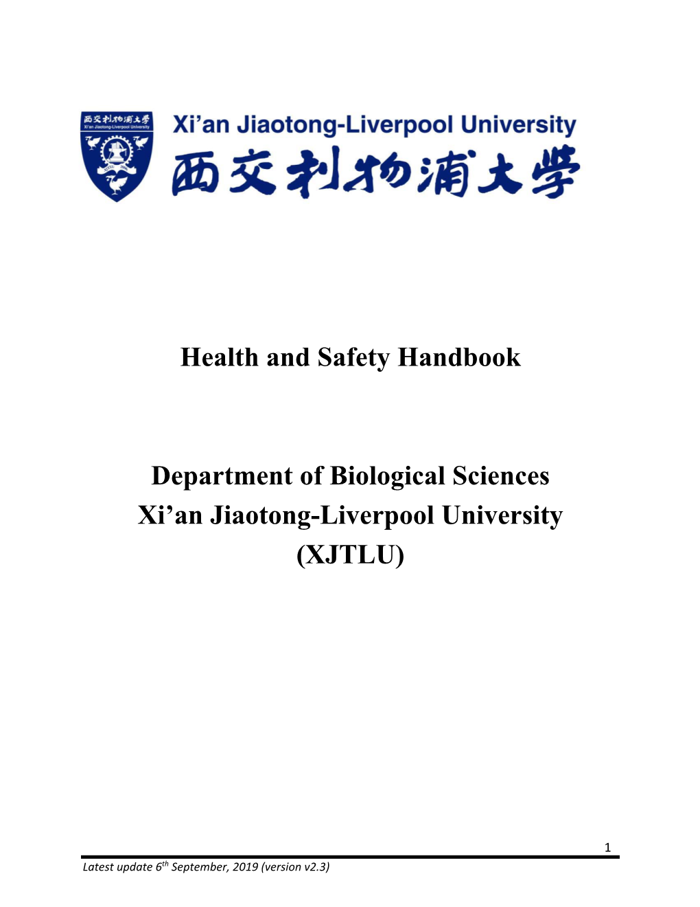 Health and Safety Handbook Department of Biological Sciences