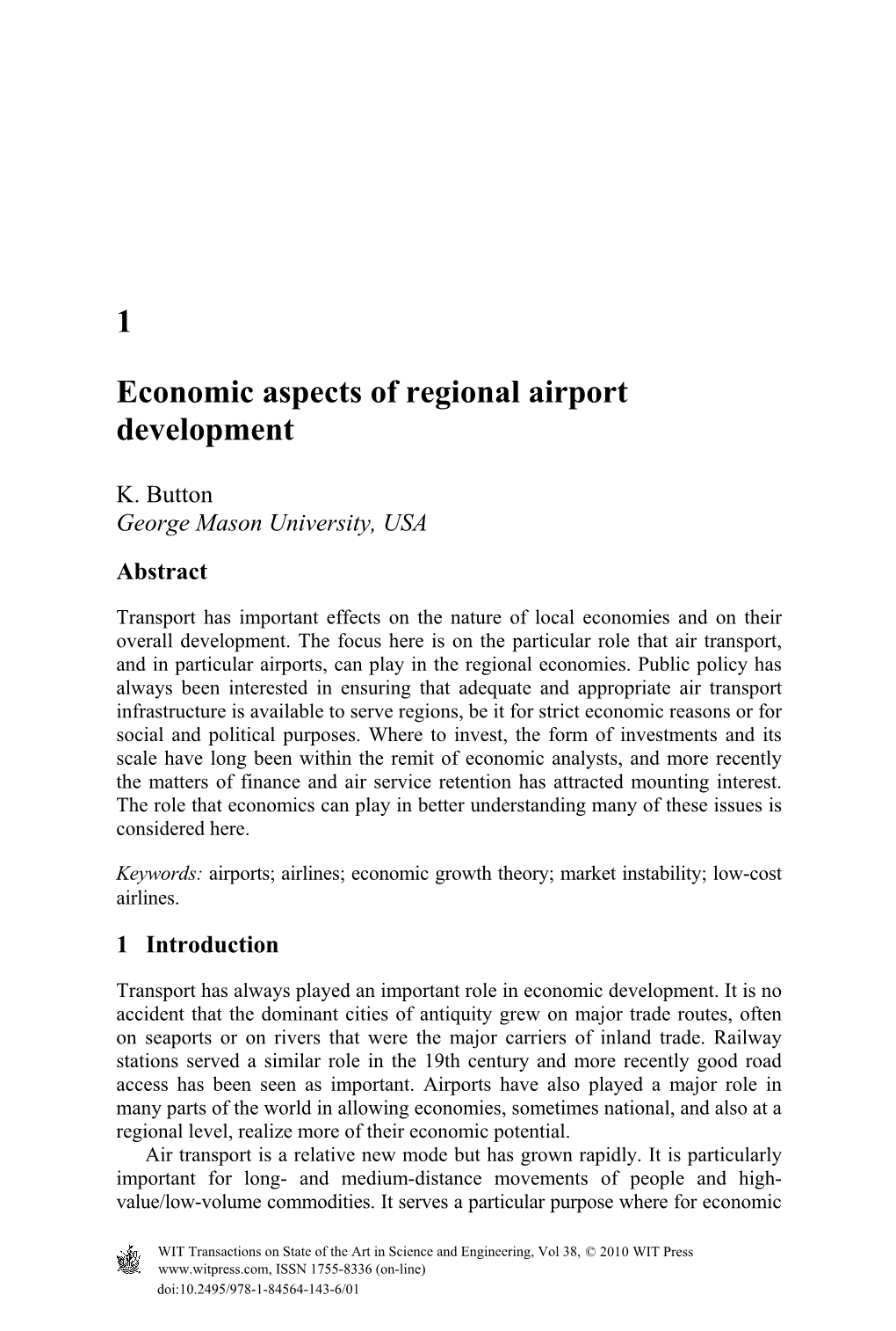 1 Economic Aspects of Regional Airport Development