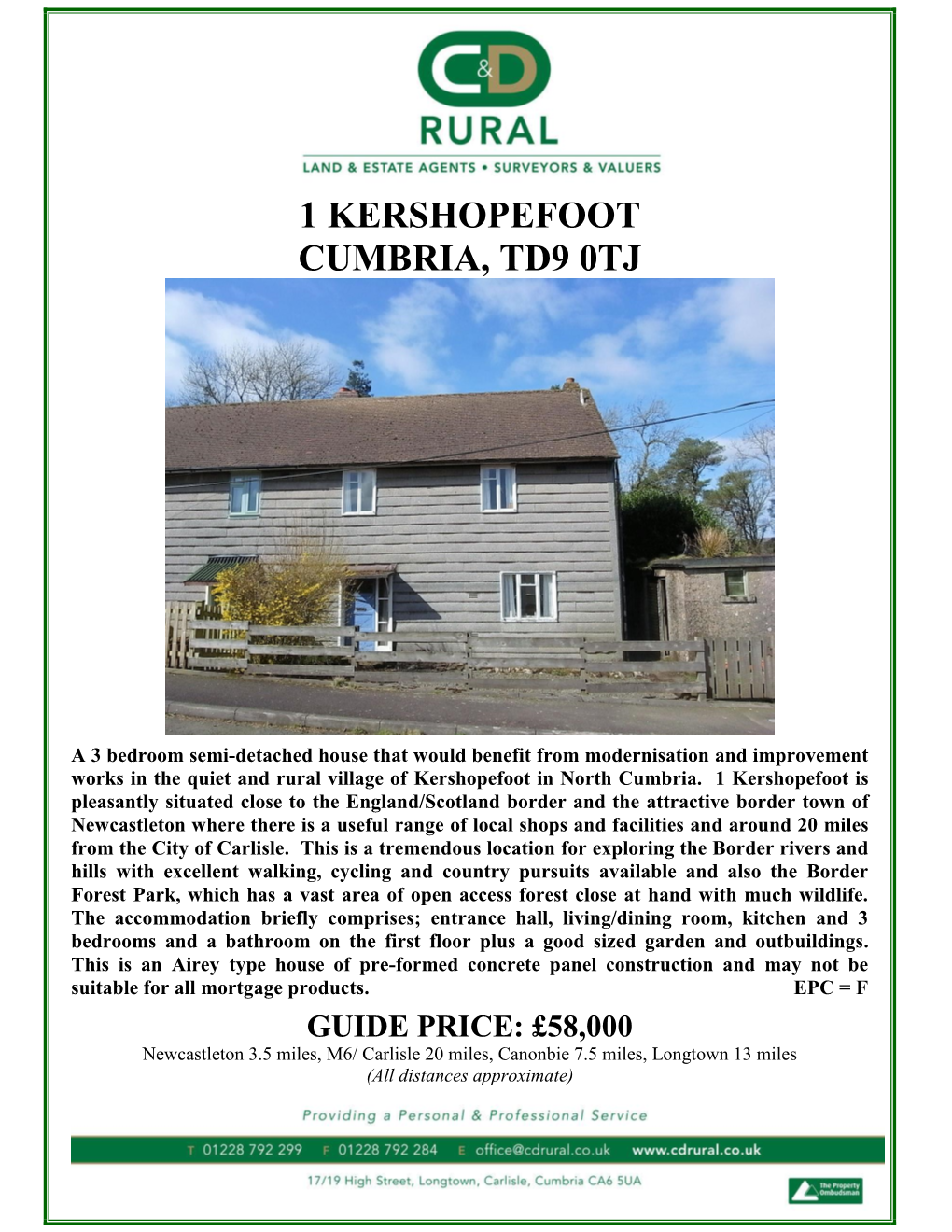 1 Kershopefoot Cumbria, Td9 0Tj