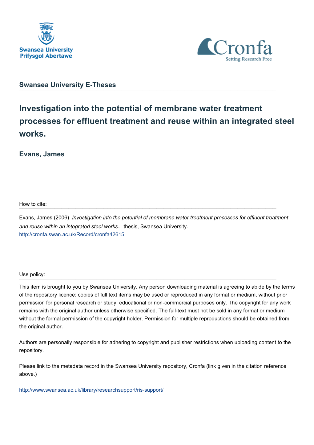 Investigation Into the Potential of Membrane Water Treatment Processes for Effluent Treatment and Reuse Within an Integrated Steel Works