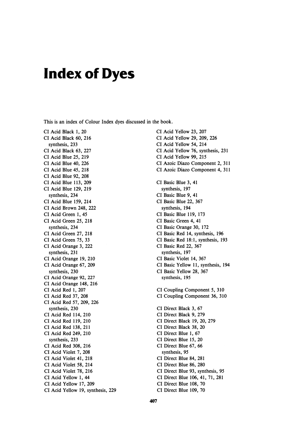 Index of Dyes