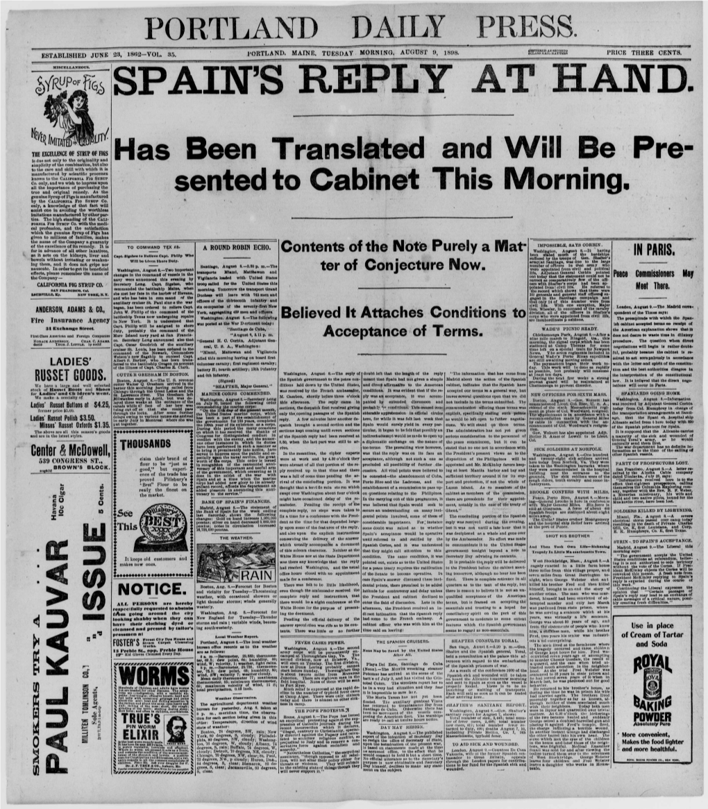 Portland Daily Press: August 9, 1898