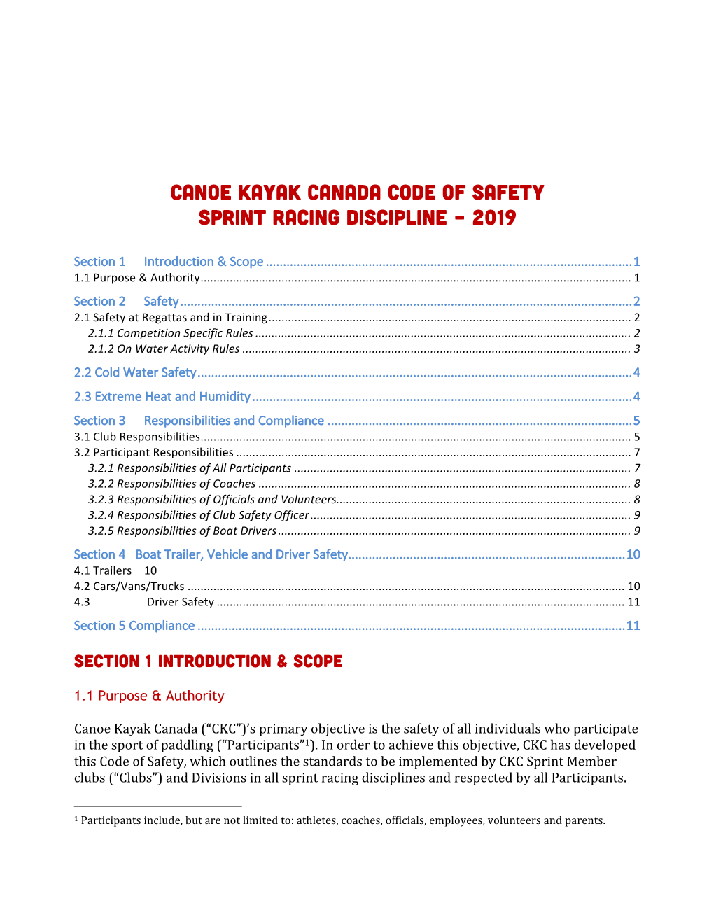 CKC Sprint Code of Safety