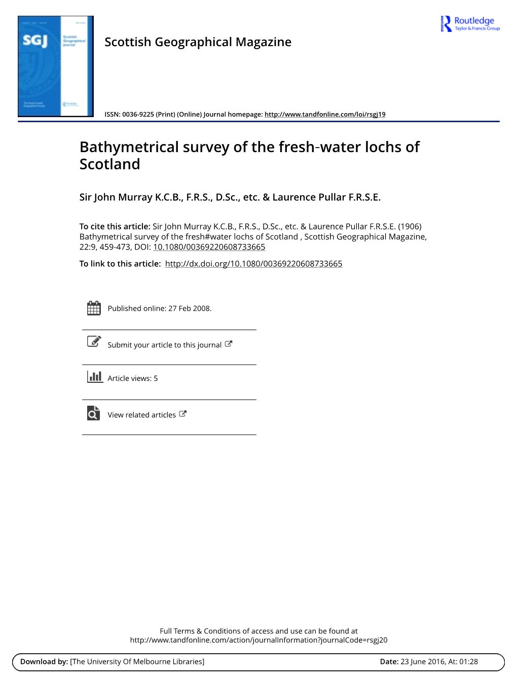 Bathymetrical Survey of the Fresh‐Water Lochs of Scotland