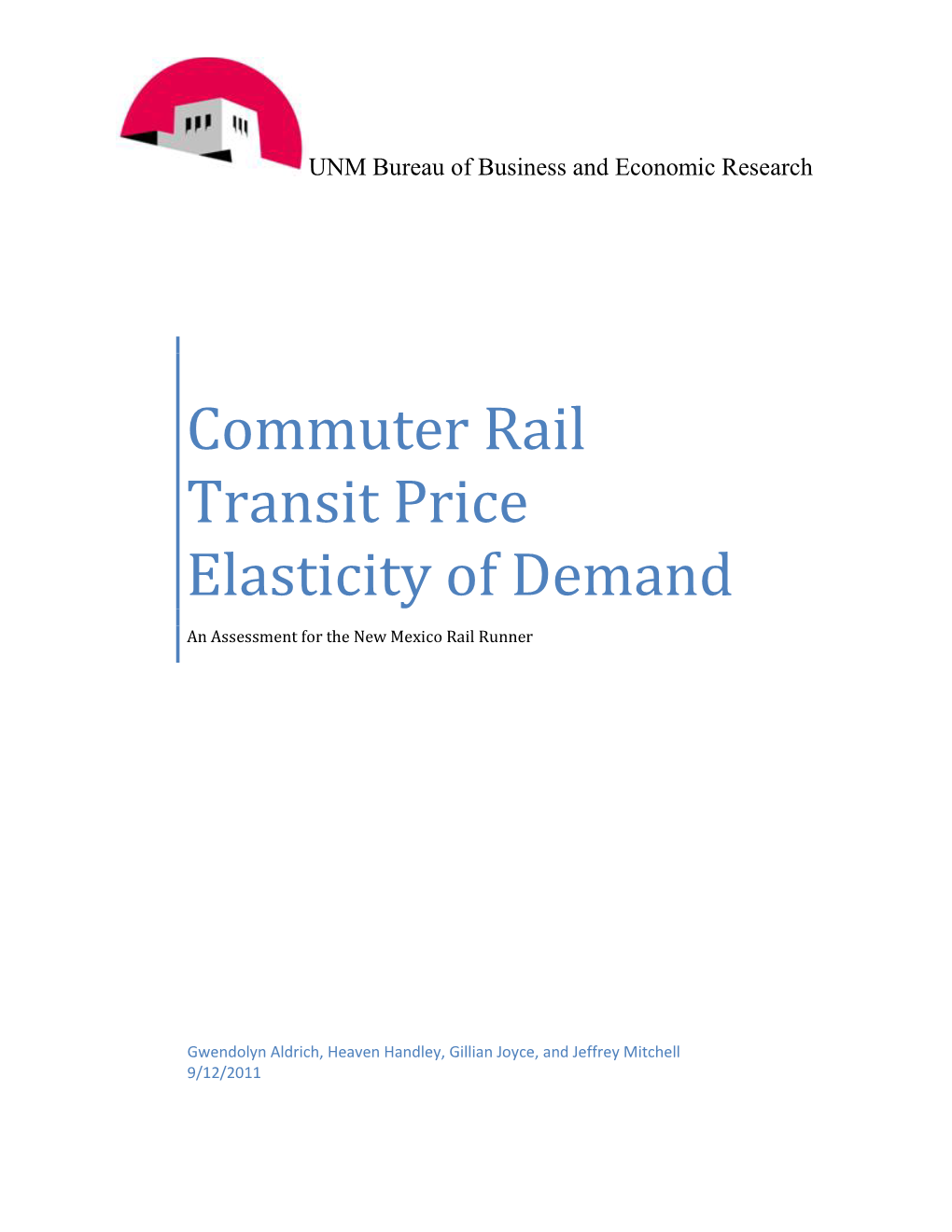 Commuter Rail Transit Price Elasticity of Demand an Assessment for The