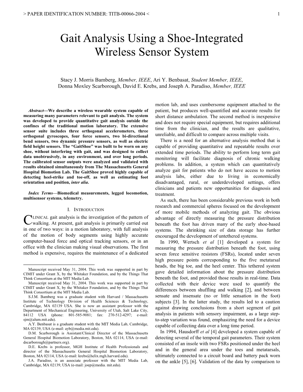 Gait Analysis Using a Shoe-Integrated Wireless Sensor System