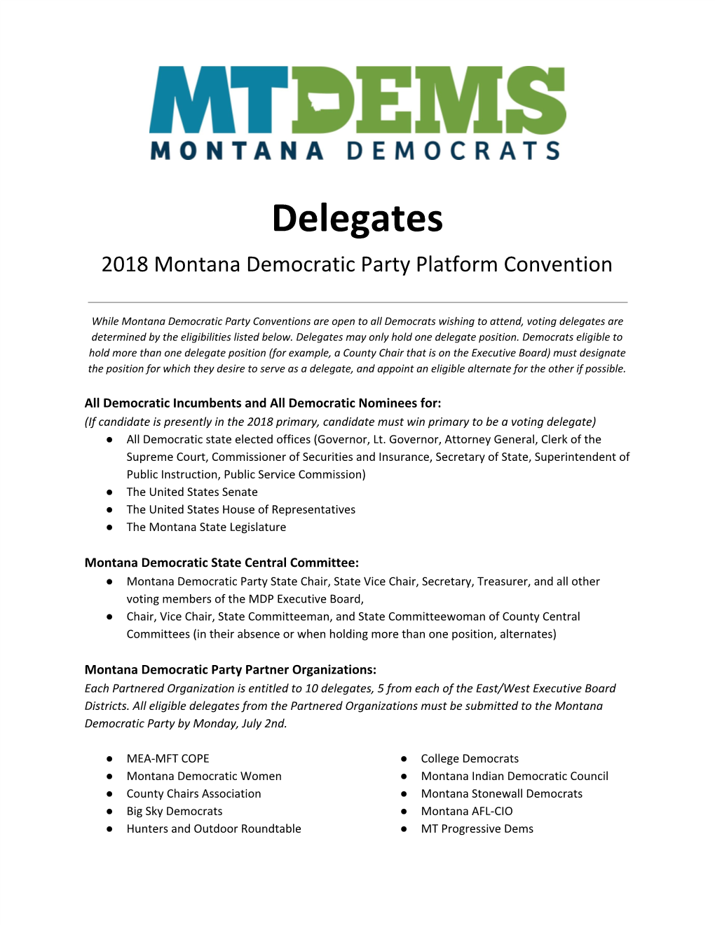 Delegates 2018 Montana Democratic Party Platform Convention