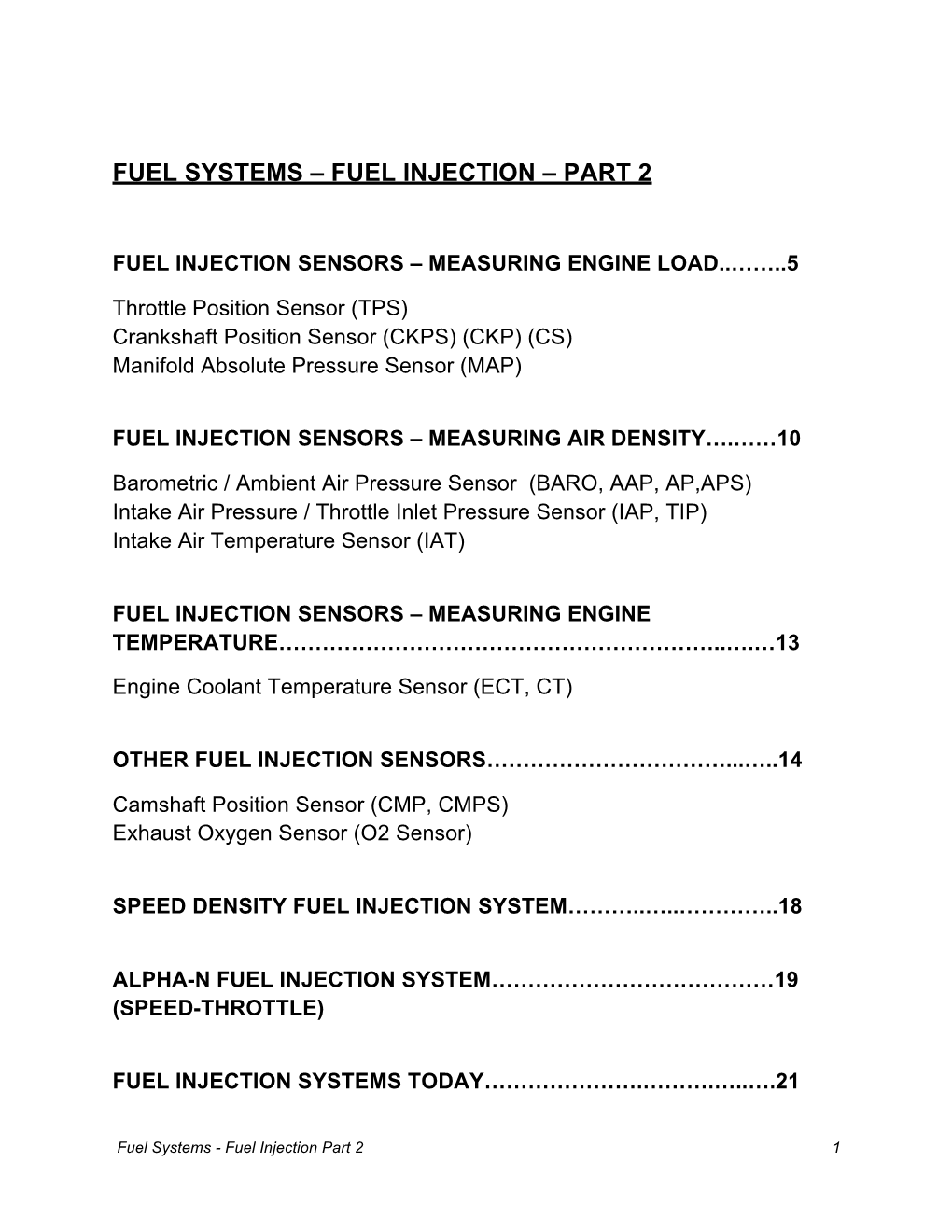 Fuel Systems – Fuel Injection – Part 2