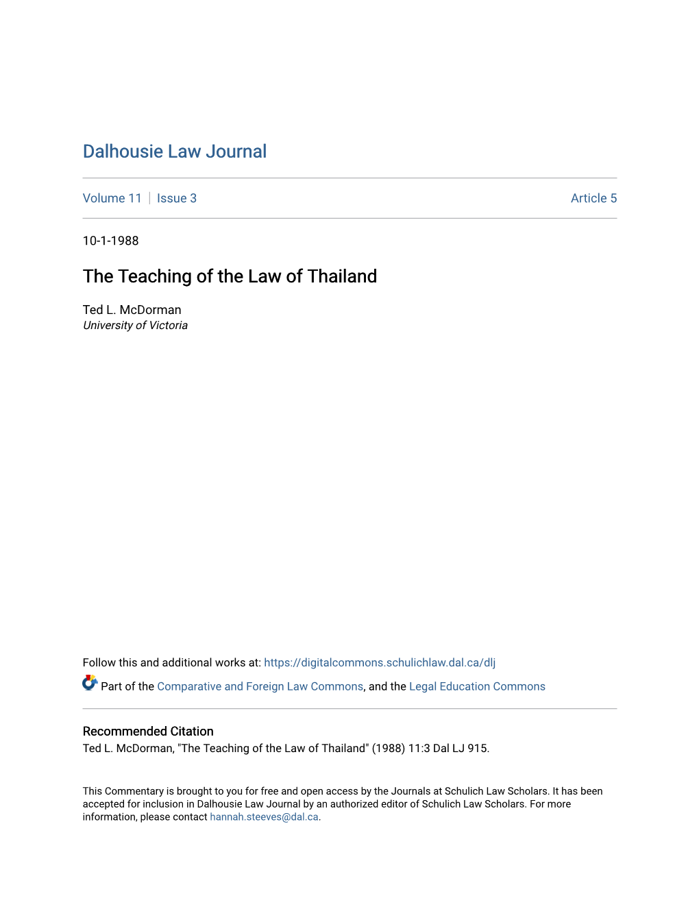The Teaching of the Law of Thailand