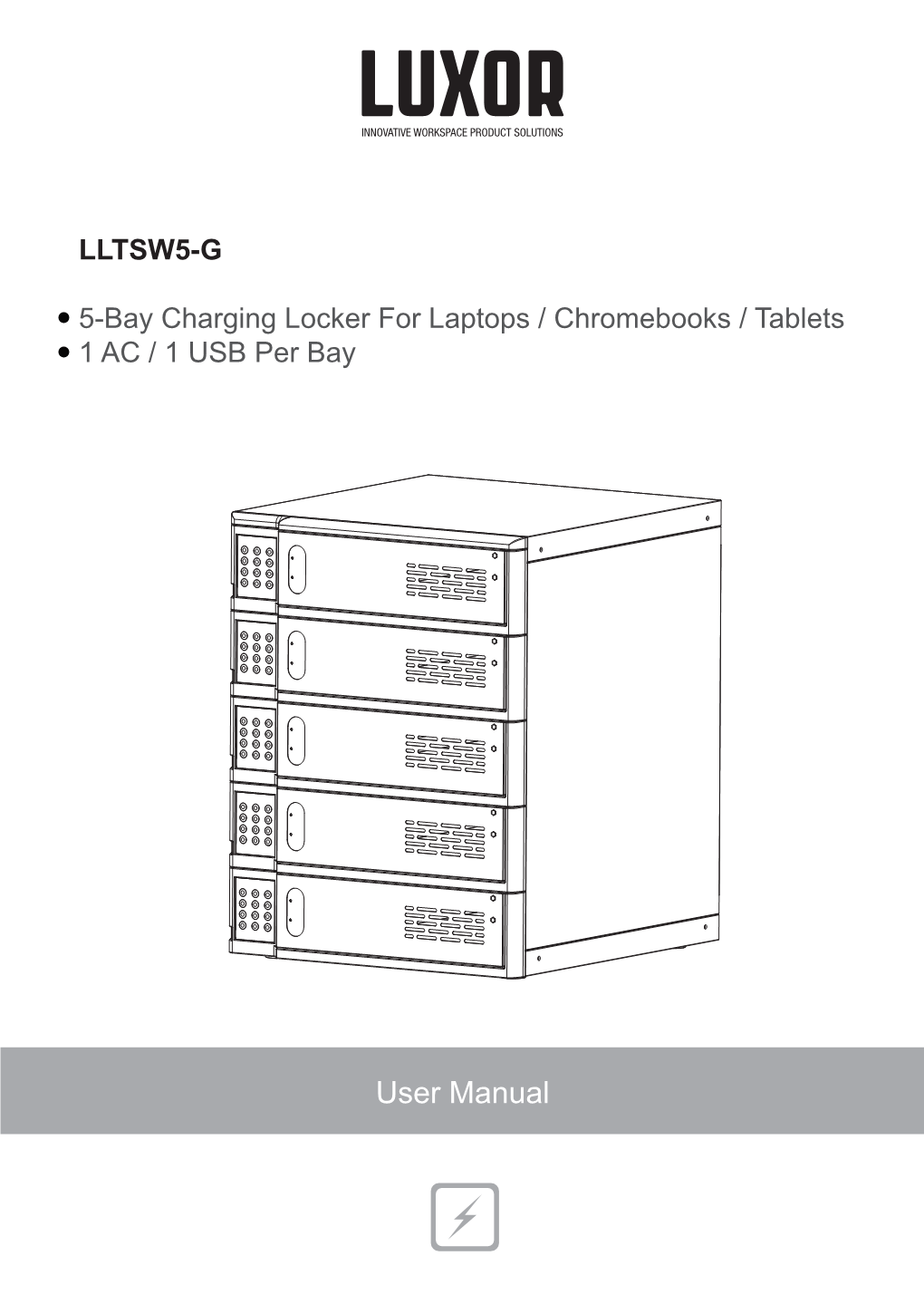 LLTSW5-G 5-Bay Charging Locker for Laptops / Chromebooks / Tablets 1 AC / 1 USB Per