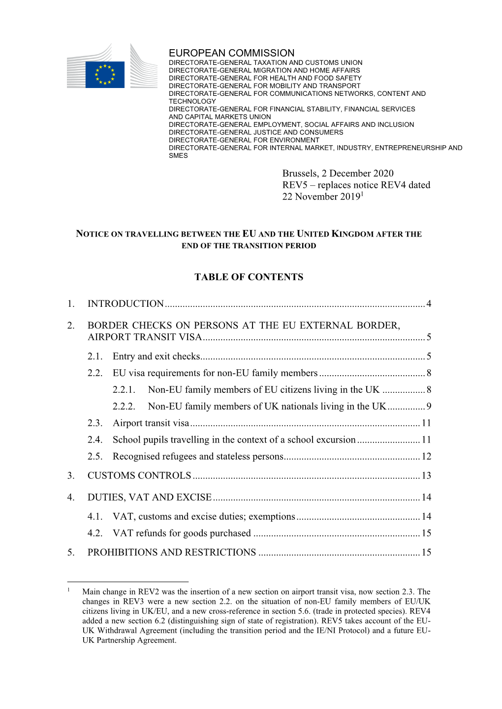 Notice on the Travelling Between the EU and the United Kingdom