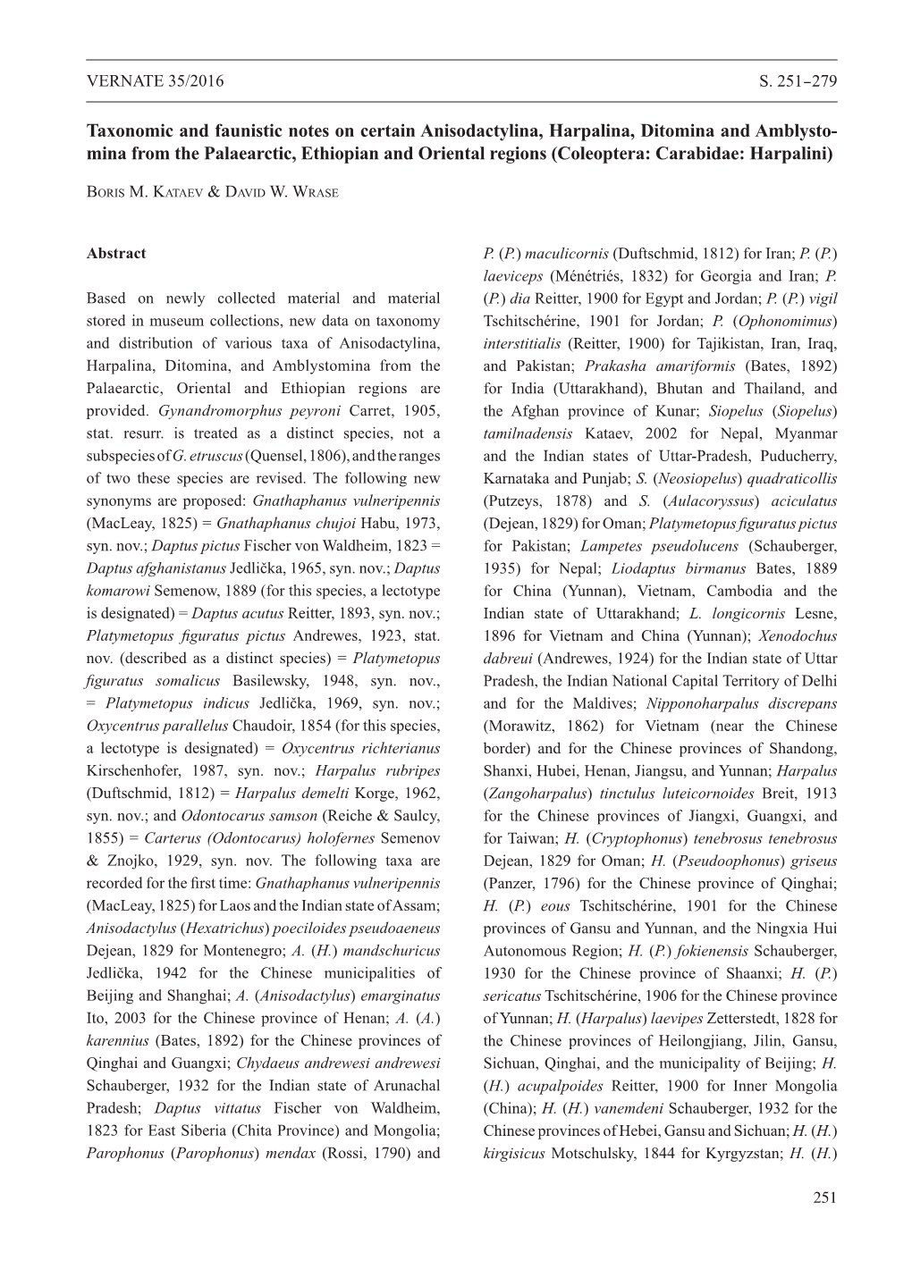 Taxonomic and Faunistic Notes on Certain Anisodactylina, Harpalina