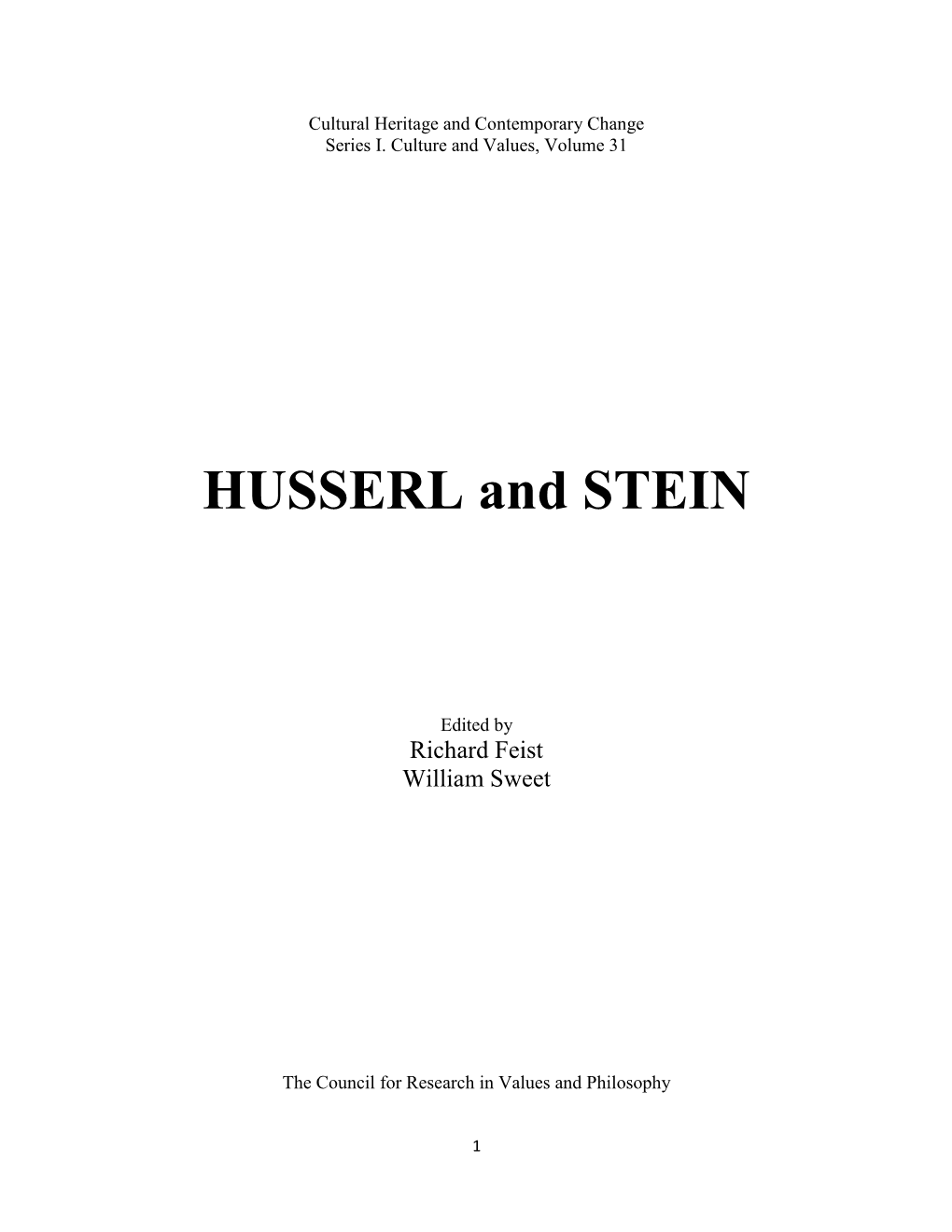 HUSSERL and STEIN