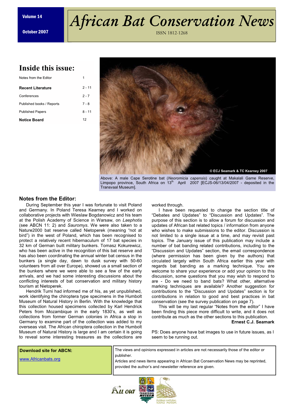 African Bat Conservation News October 2007 ISSN 1812-1268