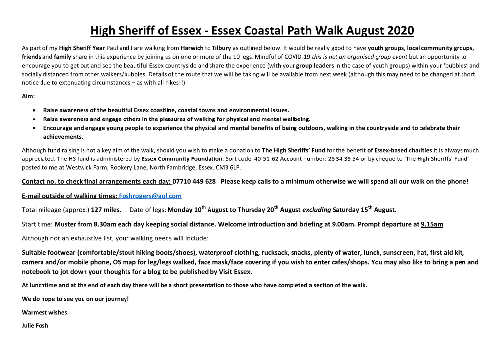 High Sheriff of Essex - Essex Coastal Path Walk August 2020