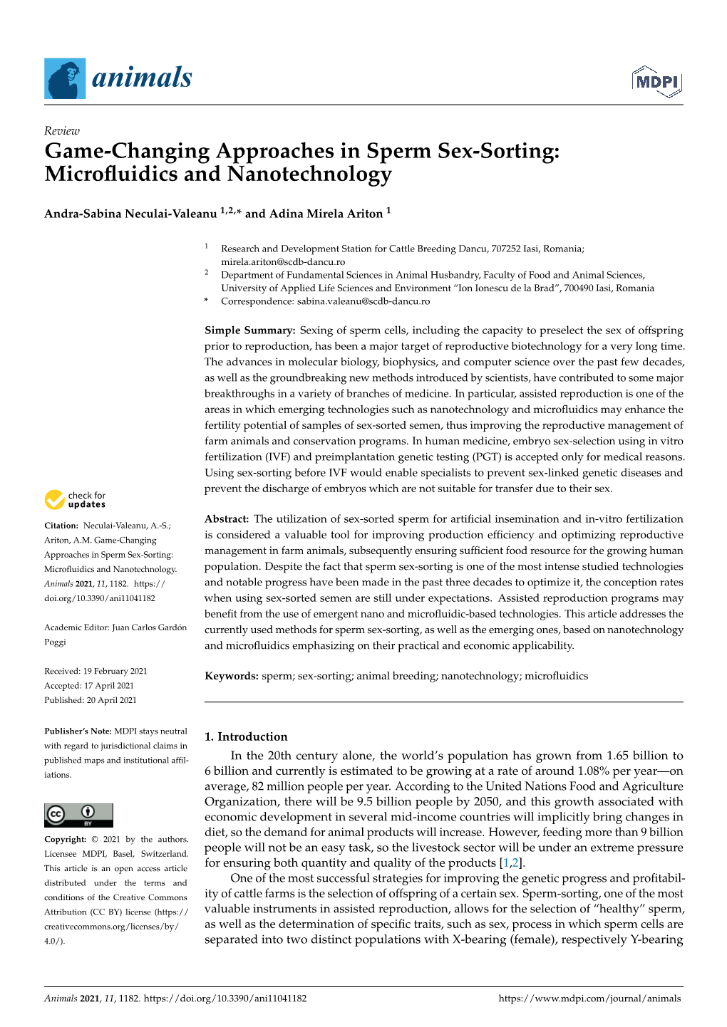 Game-Changing Approaches in Sperm Sex-Sorting: Microﬂuidics and Nanotechnology