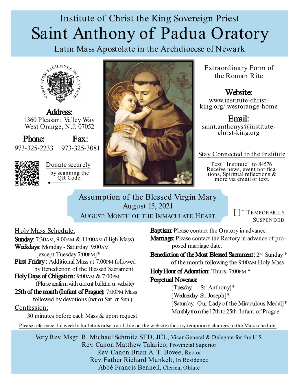 Saint Anthony of Padua Oratory Latin Mass Apostolate in the Archdiocese of Newark