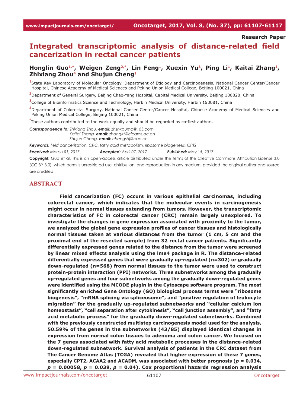 Integrated Transcriptomic Analysis of Distance-Related Field Cancerization in Rectal Cancer Patients