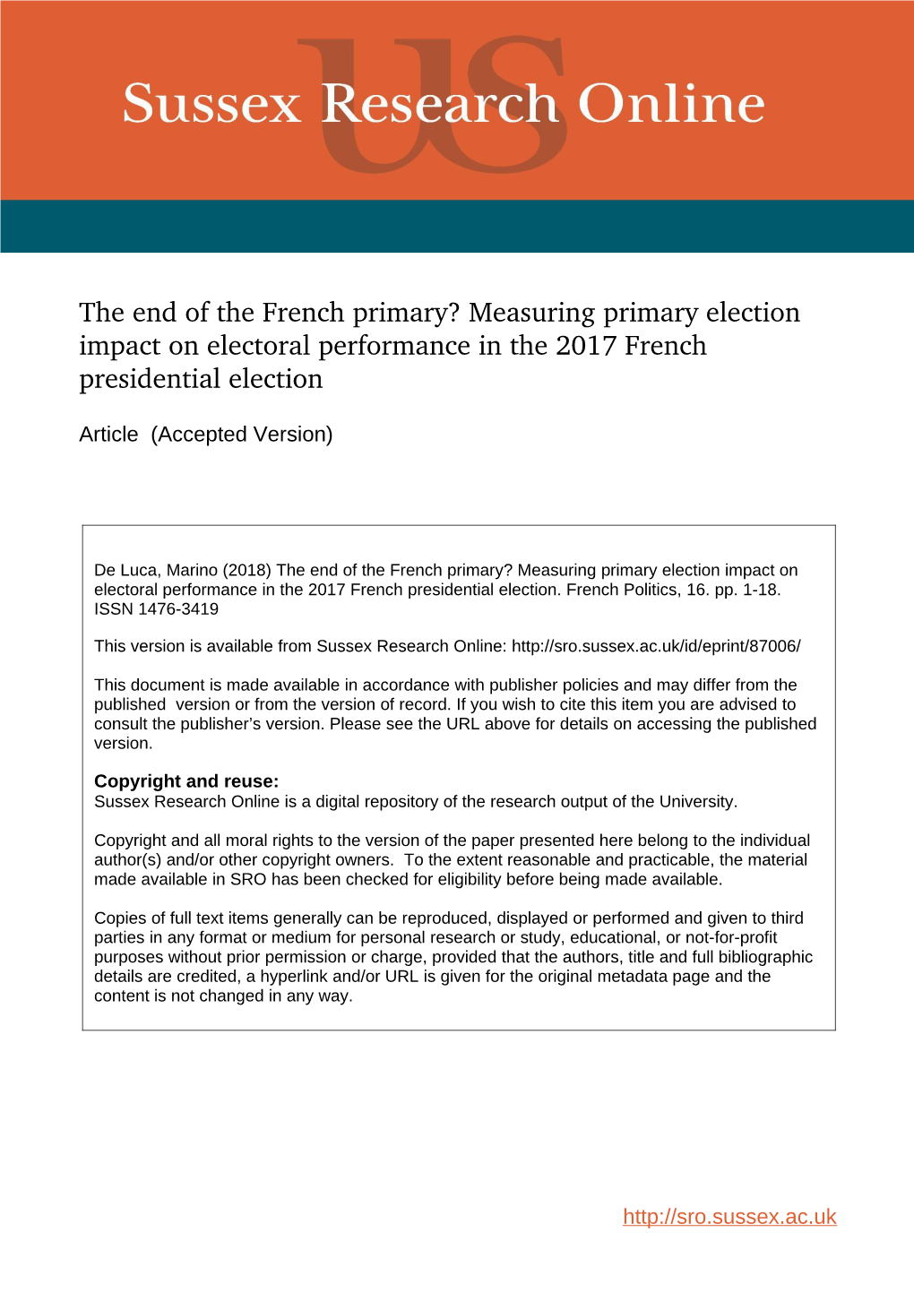 The End of the French Primary? Measuring Primary Election Impact on Electoral Performance in the 2017 French Presidential Election