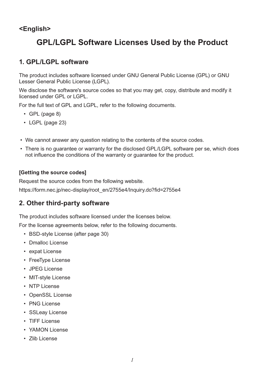 GPL/LGPL Software Licenses Used by the Product
