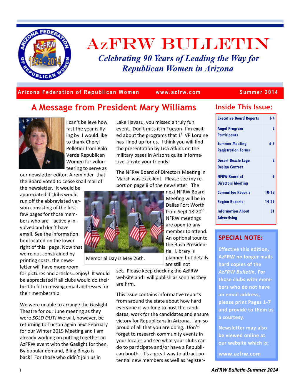 AZFRW Bulletin Celebrating 90 Years of Leading the Way for Republican Women in Arizona