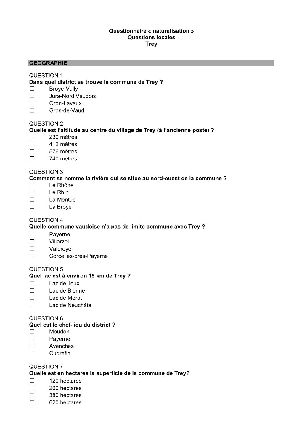 Questionnaire Officiel Sans Réponses