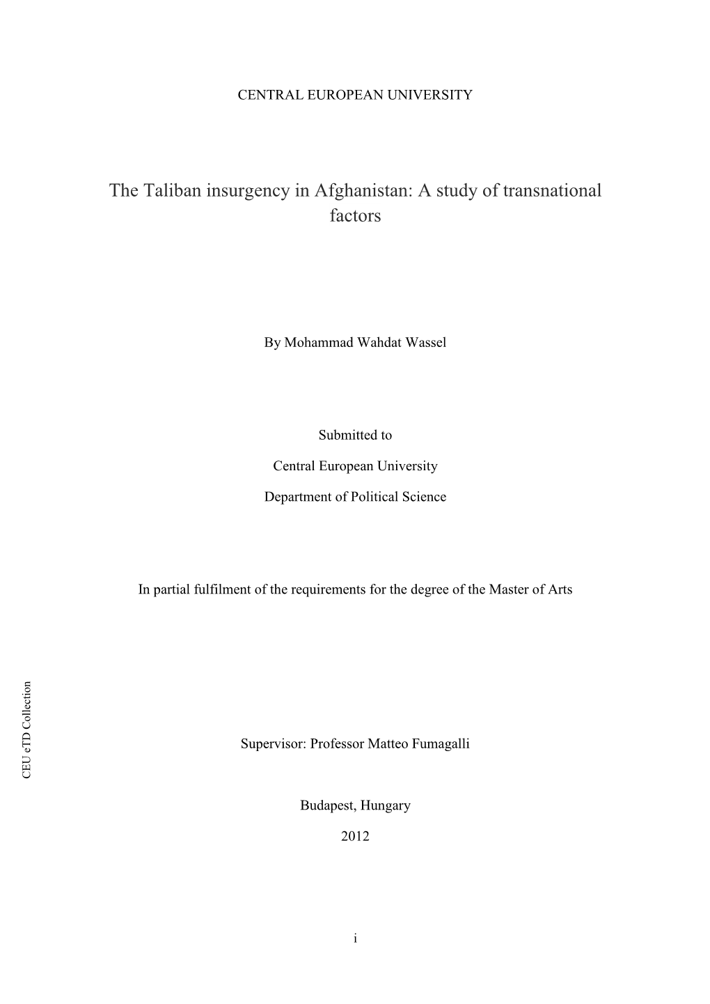 The Taliban Insurgency in Afghanistan