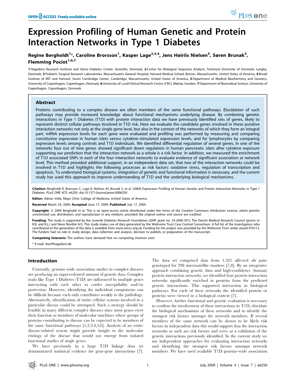 Expression Profiling of Human Genetic and Protein Interaction Networks in Type 1 Diabetes