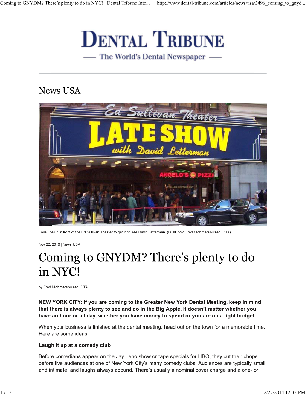 Coming to GNYDM? There's Plenty to Do in NYC! | Dental Tribune