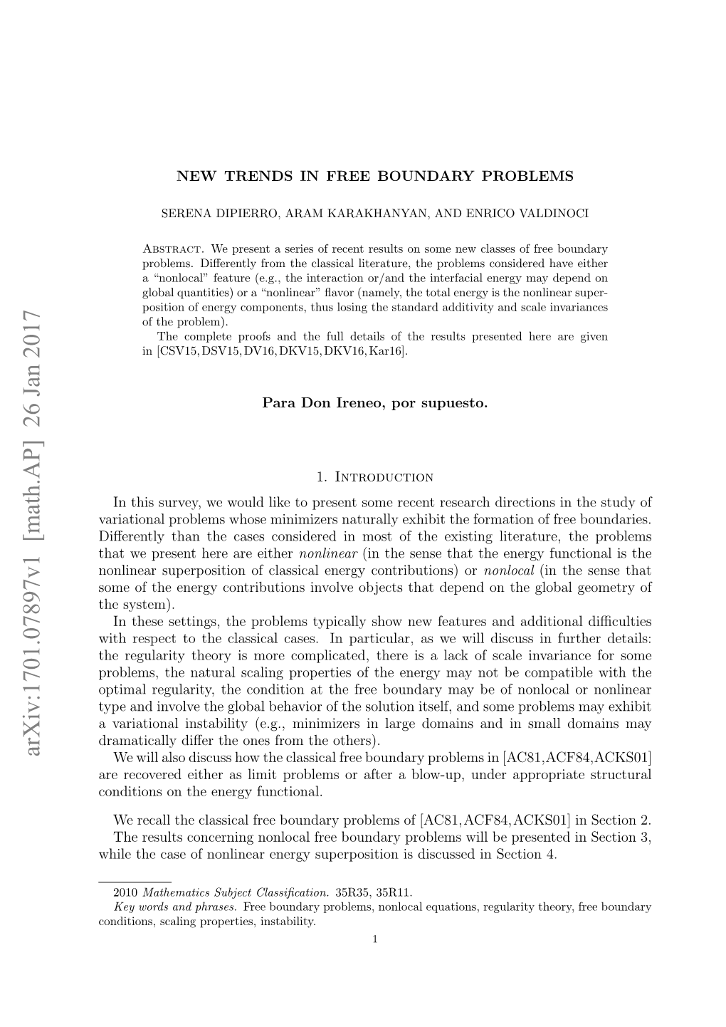 New Trends in Free Boundary Problems