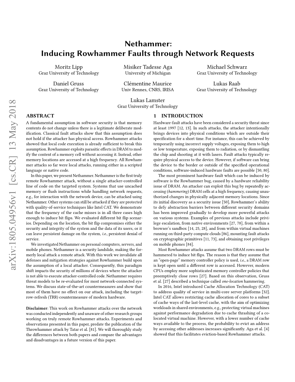 Nethammer: Inducing Rowhammer Faults Through Network Requests