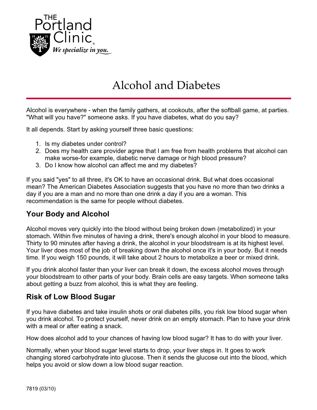 Alcohol and Diabetes