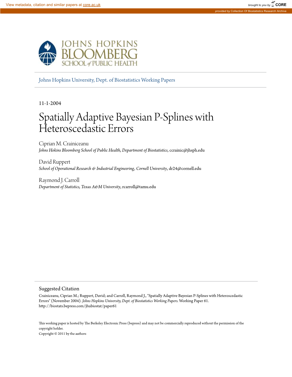 Spatially Adaptive Bayesian P-Splines with Heteroscedastic Errors Ciprian M