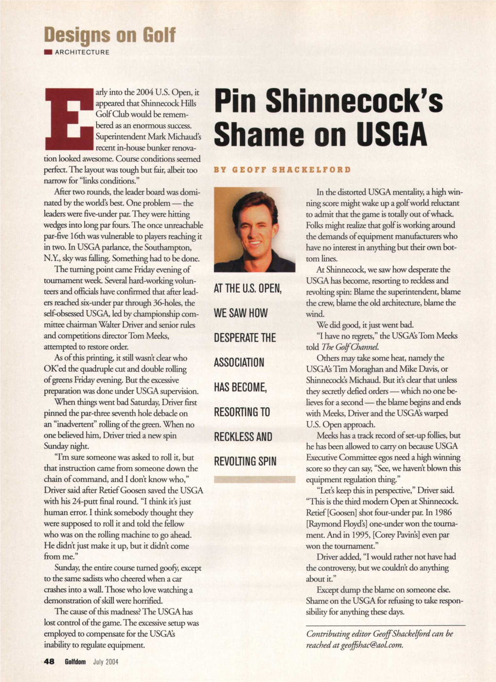 Pin Shinnecock's Shame on USGA