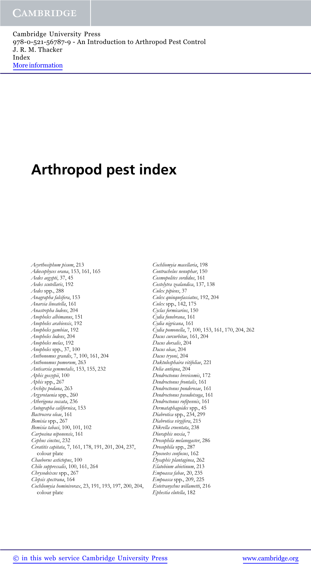 Arthropod Pest Index