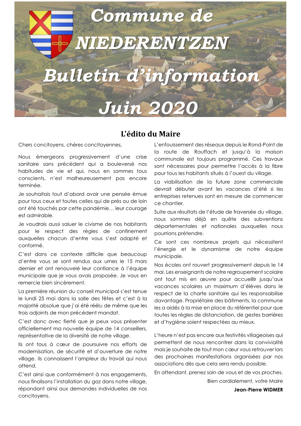 Commune De NIEDERENTZEN Bulletin D’Information Juin 2020