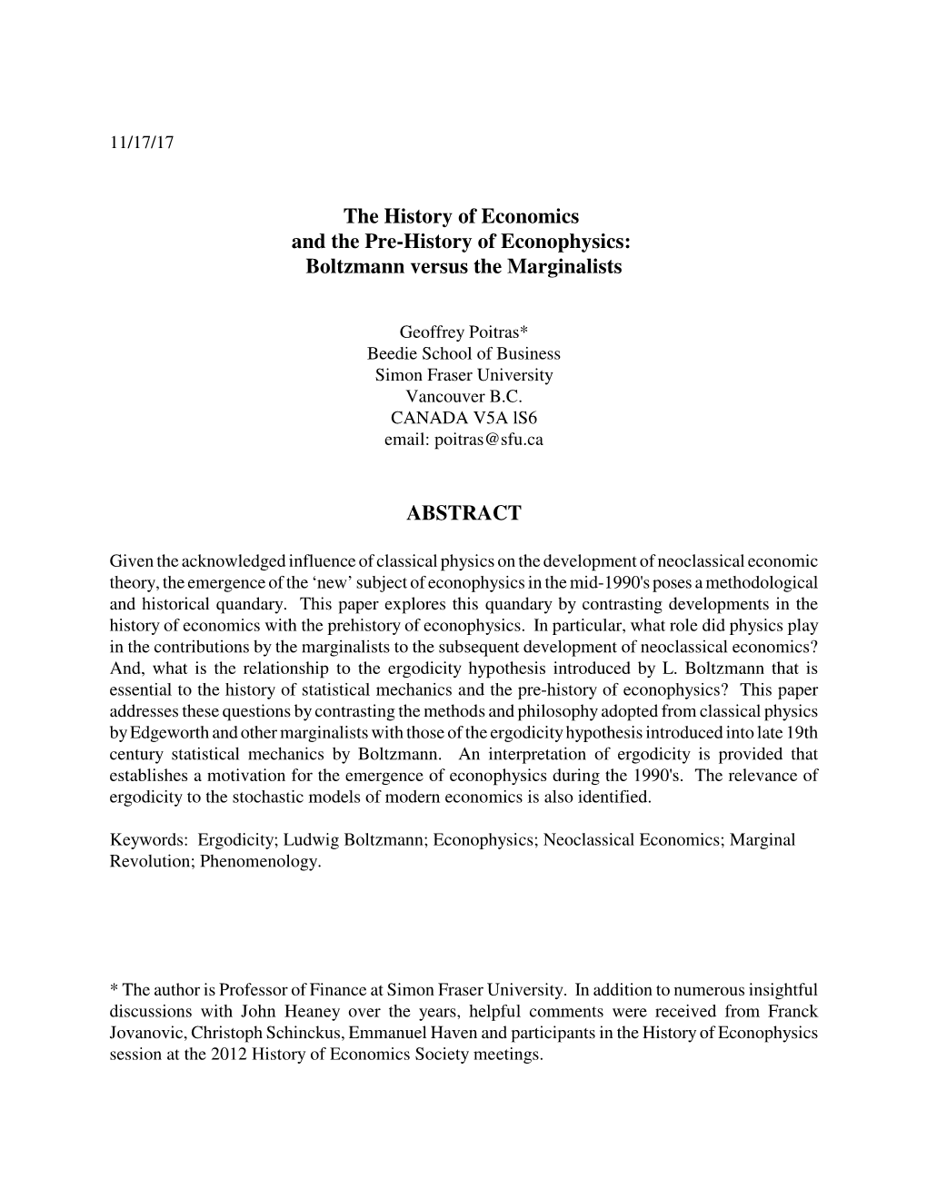 The History of Economics and the Pre-History of Econophysics: Boltzmann Versus the Marginalists