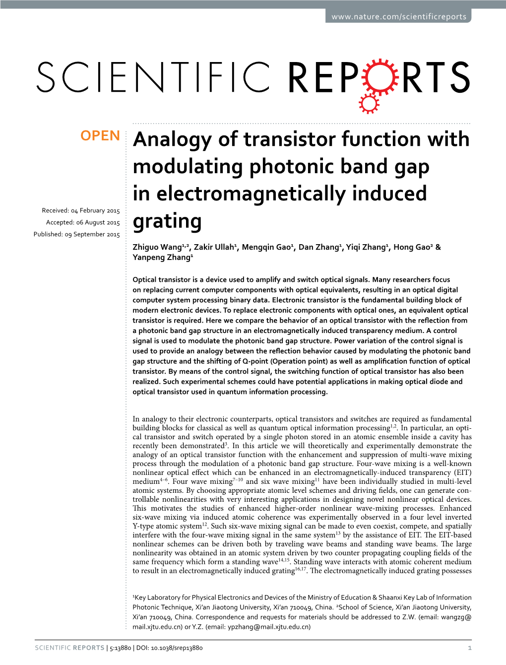 Analogy of Transistor Function with Modulating Photonic Band Gap In