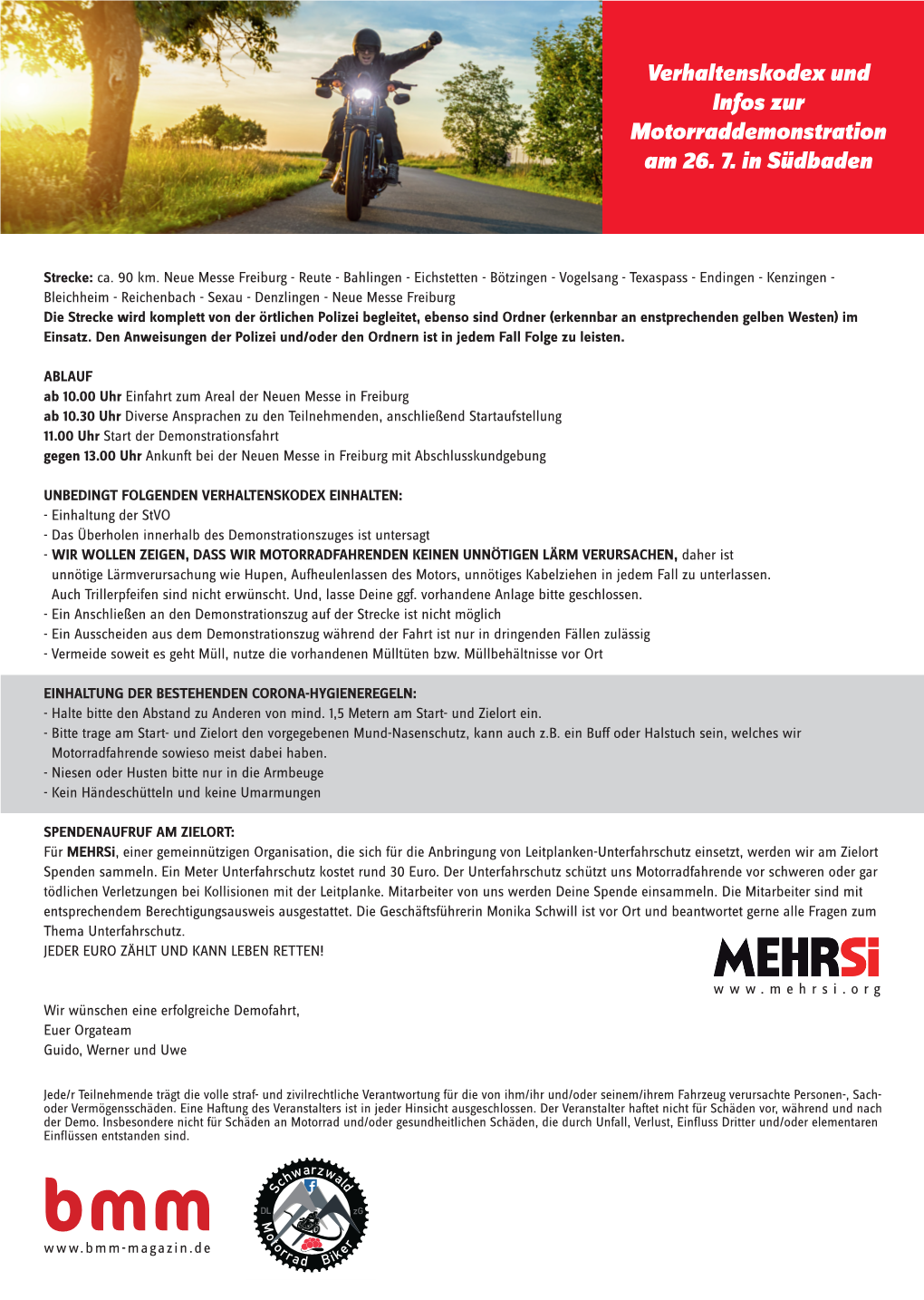 Verhaltenskodex Und Infos Zur Motorraddemonstration Am 26. 7. in Südbaden