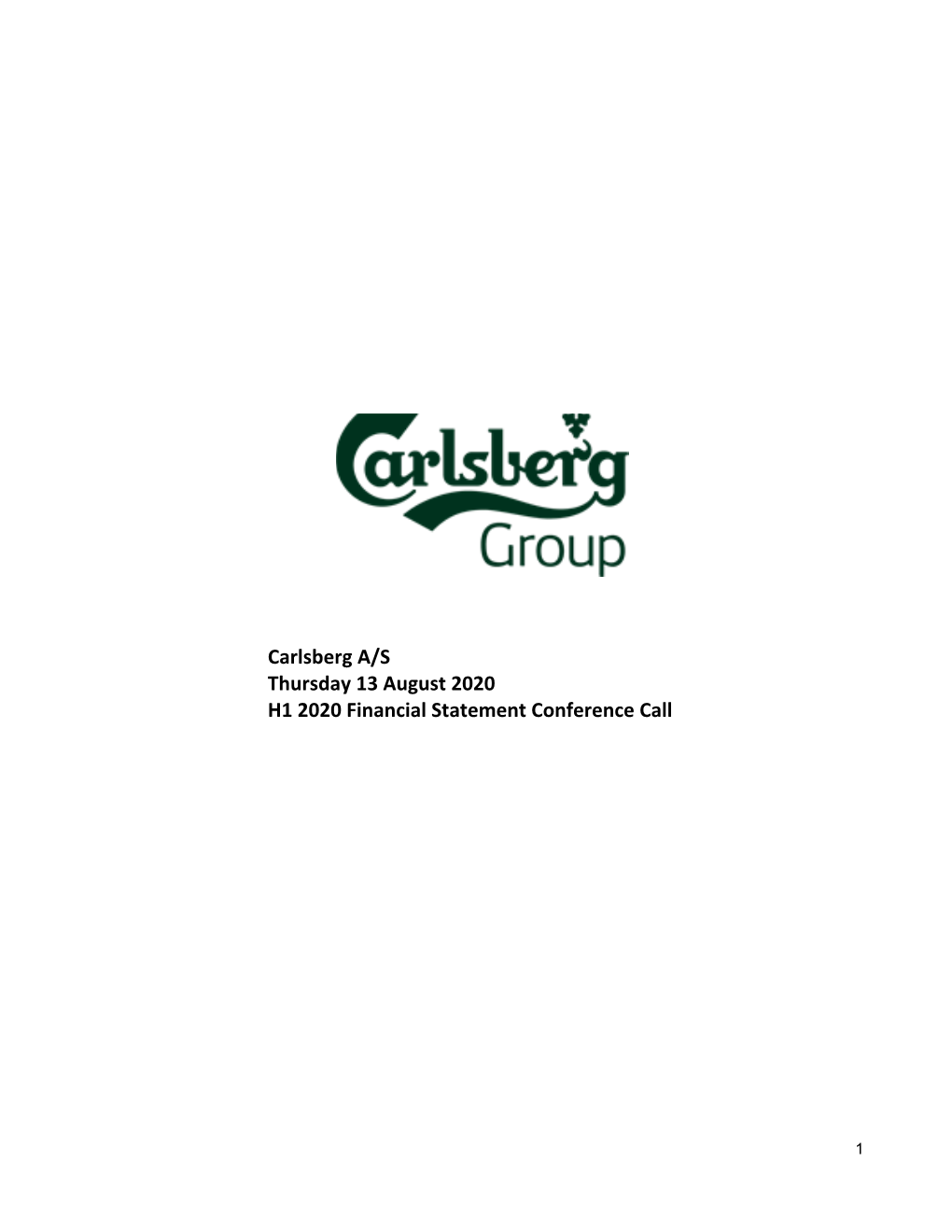 Carlsberg A/S (CABGY.DK) Q2 2020 Earnings Call