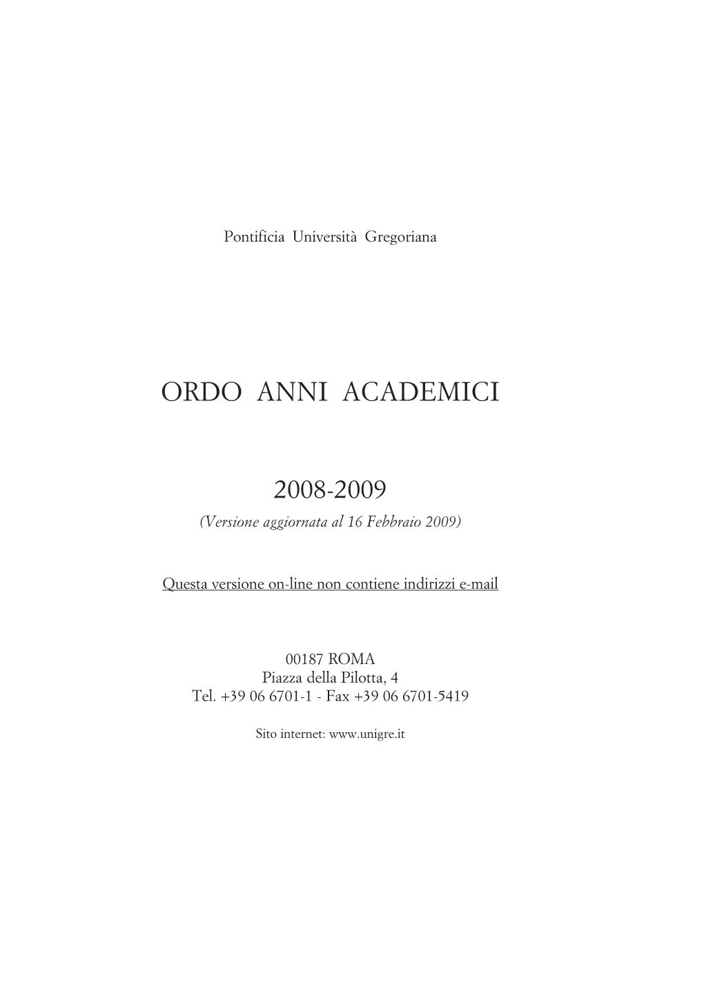 Ordo Anni Academici 2008-2009