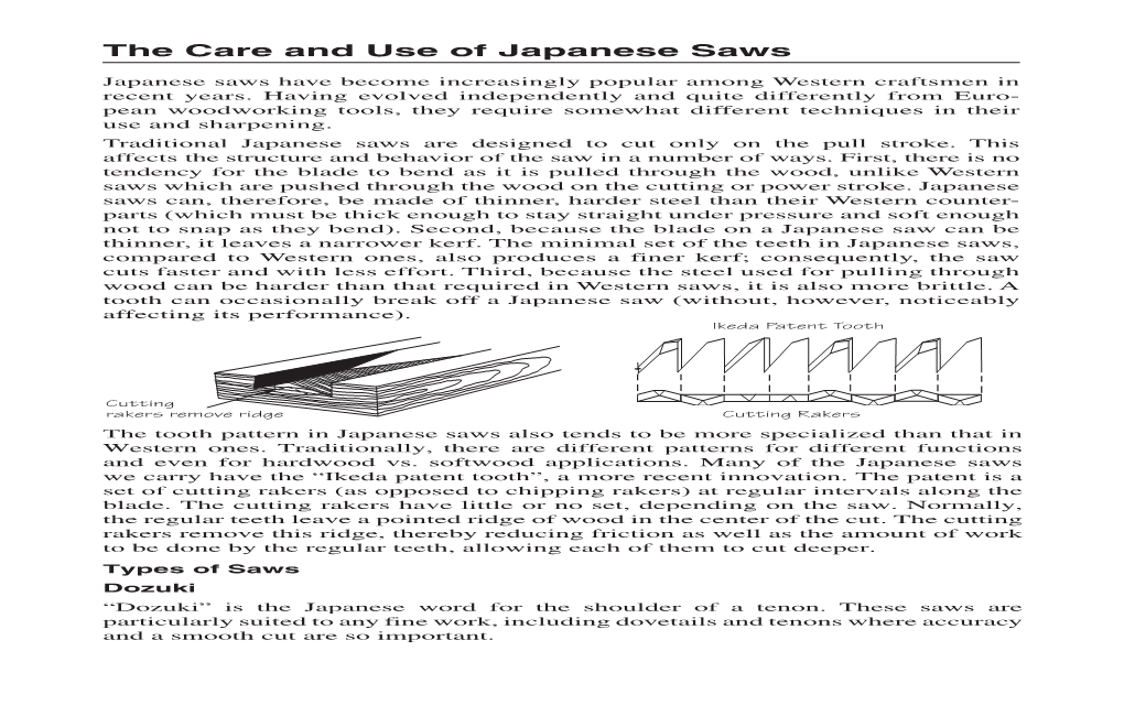 The Care and Use of Japanese Saws Entre