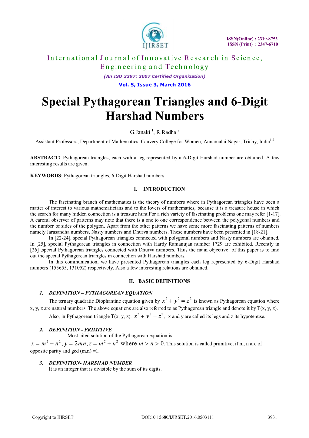 Special Pythagorean Triangles and 6-Digit Harshad Numbers