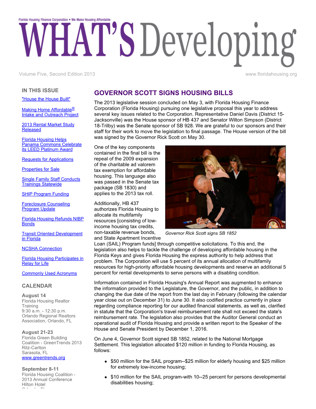 Florida Housing's "What's Developing" Newsletter